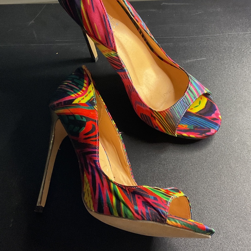 Shoe Dazzle Neon Multicolor Peep-Toe Heels #S313F - Picture 4 of 8